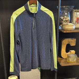 Ted Rossi Men's Blue and Lime Quarter-Zip Sweatshirt